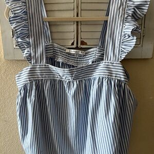 Celebrity Pink Blue and White Ruffle Top
